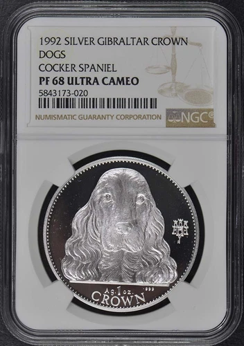 1992 Silver Crown Gibraltar Cocker Spaniel NGC PF68 UC Pop 2/1