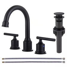 8 In. Widespread Double Handle Bathroom Faucet with Drain Kit in Matte Black