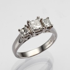 14K White Gold 1.19ctw Natural Princess Cut Diamond Three Stone Ring Size 6