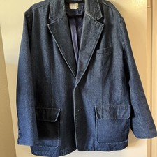 VTG Haband Travelers Denim Blue 2-Button Blazer Jean Jacket LGE Chore Barn Work