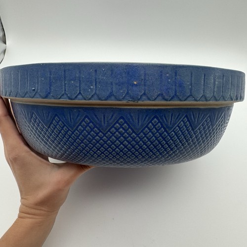 "BONITO cuenco grande de 11"" Roseville azul con diamantes venecianos piquete de artículos amarillos" - Imagen 7 de 10