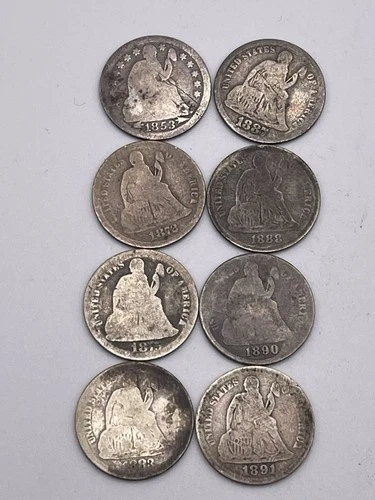 Lot of (8) Seated Liberty Dimes 1853-72-75-83-87-88-90-91 VG LOT S3