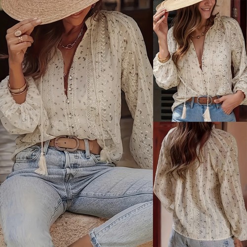 Women Baggy T-Shirt Button Tops Ladies Summer Loose Long Sleeve Blouse Plus Size