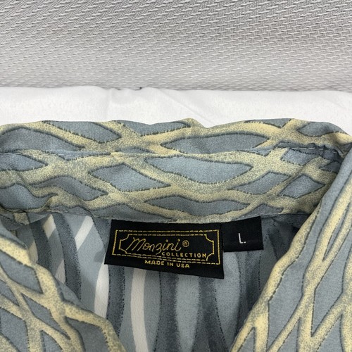Monzini Collection Shirt Men’s Large Wavy Striped Abstract Button Disco Rare USA - Picture 3 of 8