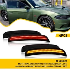 For 2015-2021 DODGE CHARGER Smoked LENS LED SIDE MARKER LIGHTS FRONT & REAR SET