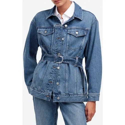 Madewell Oversized Trucker Jean Jacket Women's M Reston Wash Belted Flap Pockets - Imagen 2 de 11