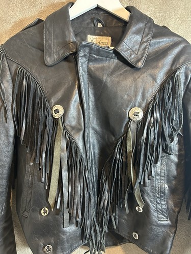 Vintage Verducci Schwarz Leder Fransen Biker Jacke Western Rocker Made Korea 40 - Bild 18 von 21