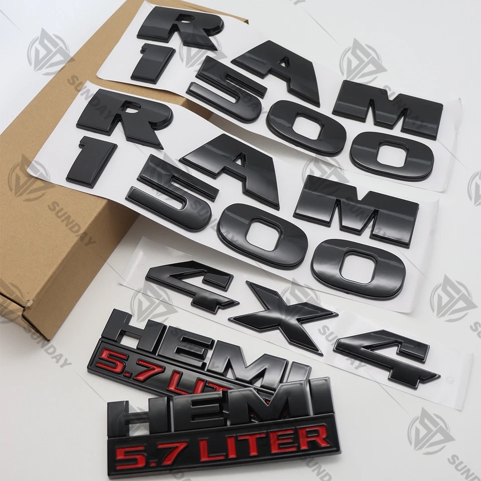 For RAM 1500 4X4 Door Tailgate 5.7 Liter HEMI Emblem Badge Gloss Black 2013-2018 Foto 2 de 4