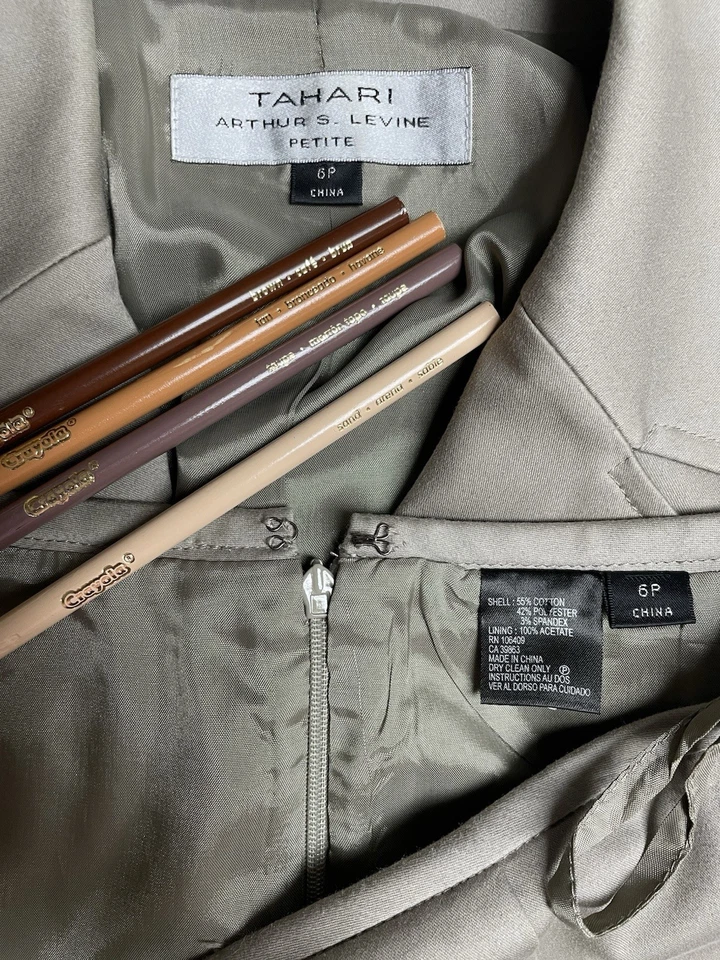 NUEVO Tahari ASL Falda Traje Talla Pequeña 6P Conjunto de Dos Piezas Mezcla de Algodón Peplum Back Foto 2 de 4