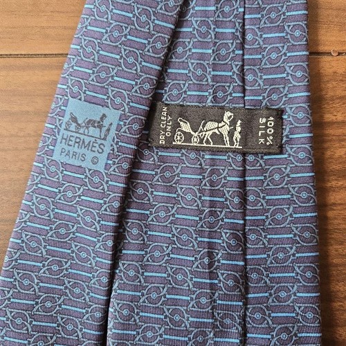 HERMES Necktie Tie Blue all-over pattern 100% Silk made in France J6712 - Picture 8 of 24
