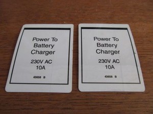 2 GENIE Aerial Lift 'Power to Battery Charger 230V' LABEL decal #43658