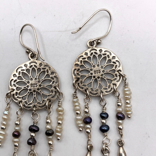 Dream catcher 925 silver earrings dangle drop Boho Hippie Festival feather bead - Picture 5 of 8