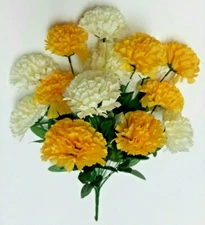 Yellow & Cream 14-3.5" Carnation 20" Bush Silk Flower In/Outdoor Decor Craft US