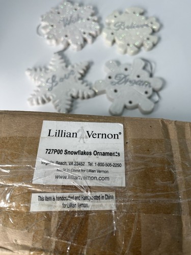 Vintage Lillian Vernon White Glitter Snowflake Ornaments 12 Count - Picture 2 of 7