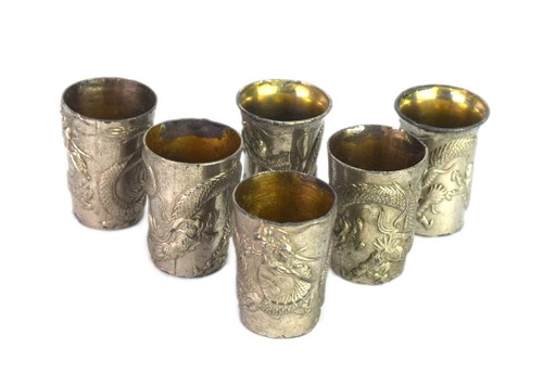 Antique Chinese Sliver Shot Glasses Embossed With Dragon Collectible G23-139 - Picture 2 of 11