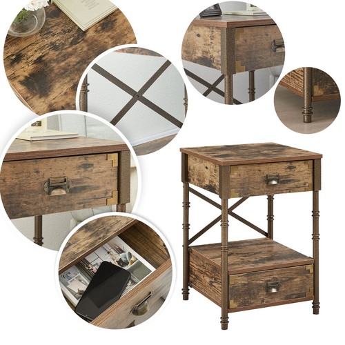 Mesita de noche vintage de madera mesita de noche de mediados de siglo mesita de noche con cajón - Imagen 7 de 10