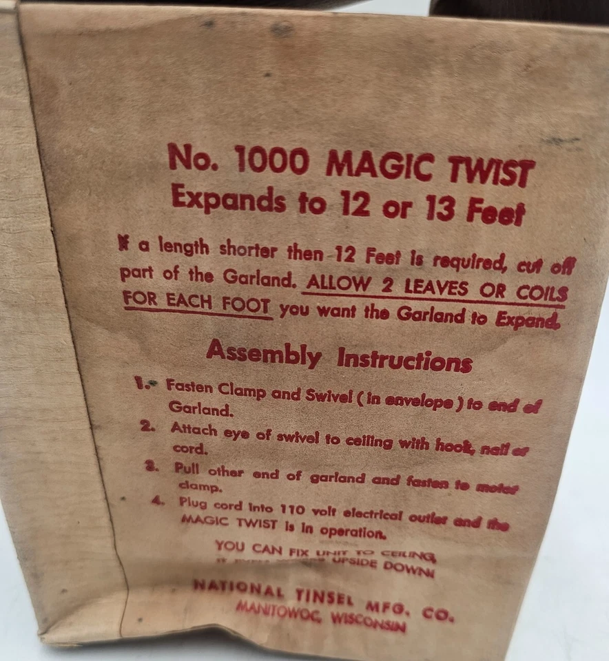 VTG ALUMINUM SPIRAL CHRISTMAS MAGIC TWIST HANGING ROTATE 12’ NATIONAL TINSEL CO - Image 3 of 4