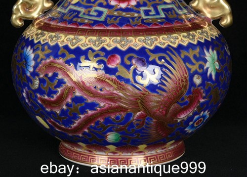 8.8" Qianlong marqué émail couleur porcelaine Phoenix oiseau pot verre économies crock
