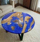 Handmade Blue Epoxy Round Table – Resin Coffee Table –Modern Wooden Accent table