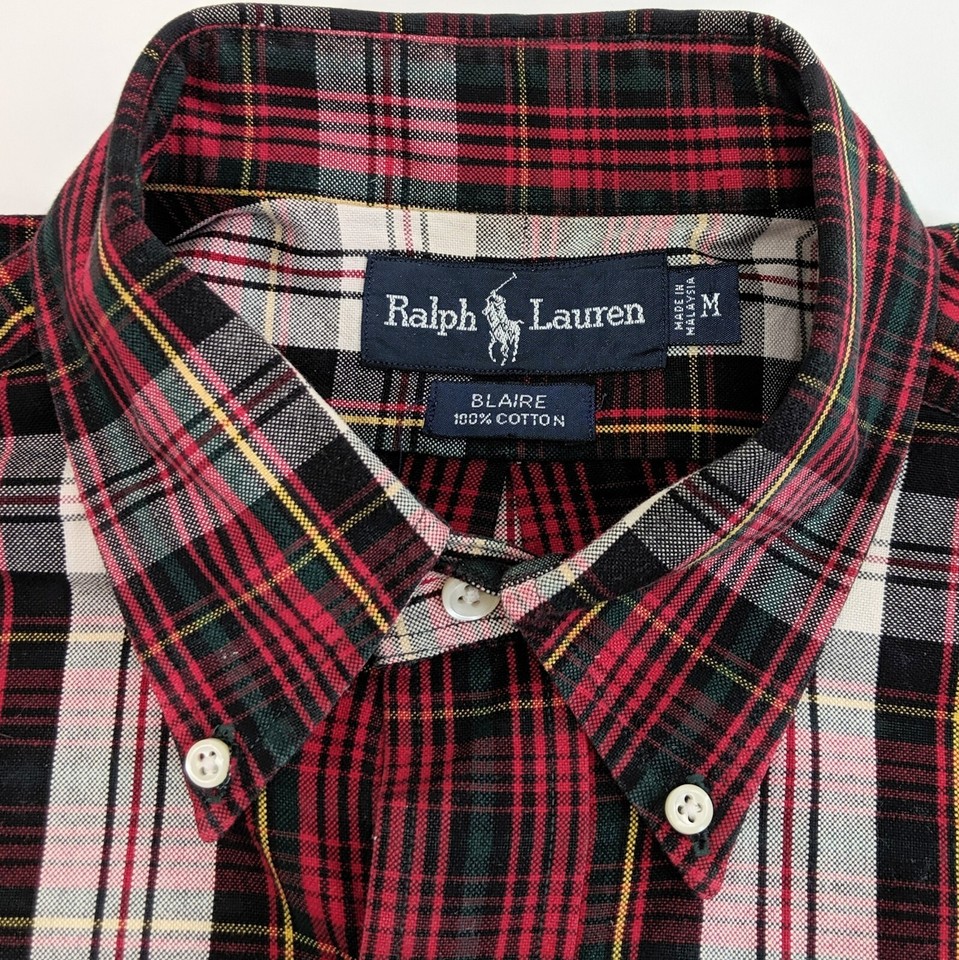 Ralph Lauren BLAIRE short sleeve button down check shirt, men's size M cotton Emerald green Vintage Second Hand main image 1