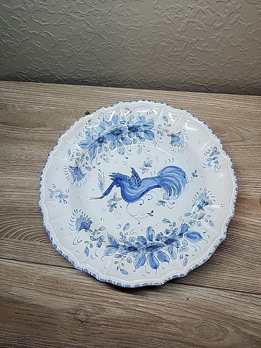 4 x GIULIO GUERRIERI MURANO Italy Stoneware Shallow Bowl Blue Bird VINTAGE 9.5" - Picture 8 of 22