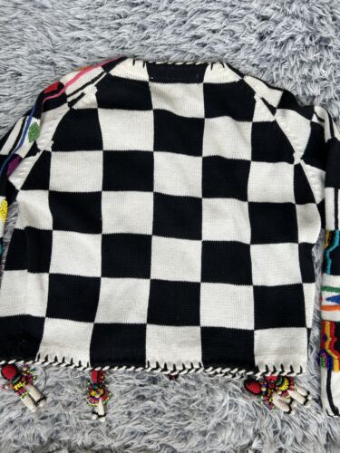 Michael Simon Sweater Womens Small White Black Cardigan Navajo Checker Vintage - Picture 9 of 12