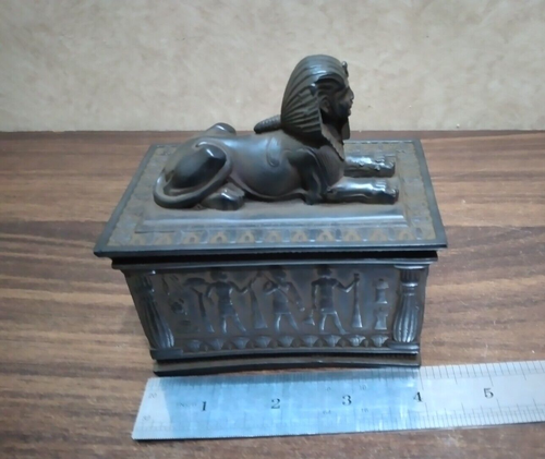 Boîte rectangulaire décorative sphinx gardien égyptien en finition pierre... - Picture 3 of 16