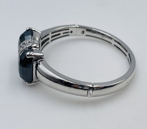 Belle Etoile Sterling Silver Black Onyx & CZ Bow Tie Design Bangle Bracelet - Picture 3 of 7