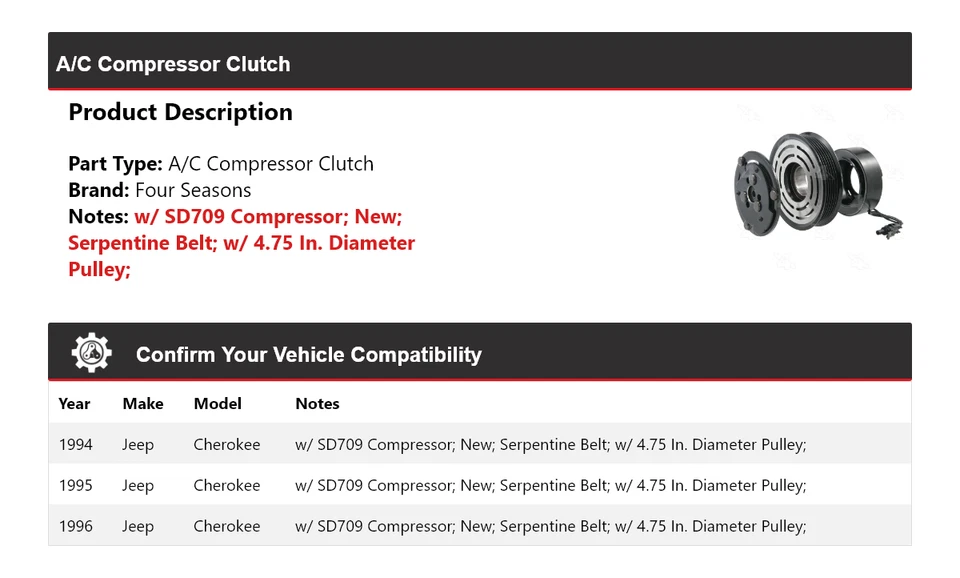Муфта компрессора кондиционера для Jeep Cherokee 1994-1996 годов выпуска 4 сезона 1995 года - Изображение 2 из 4