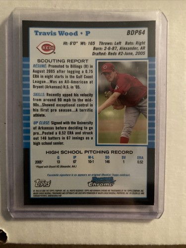 Travis Wood 2005 Bowman Chrome Draft Rookie Card #BDP64 - Picture 5 of 5