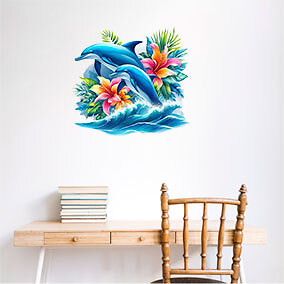 Farbe Tropisch Delfin Blume Wandkunst Schlafzimmer Laptop Auto Vinyl Aufkleber Aufkleber - Bild 4 von 7
