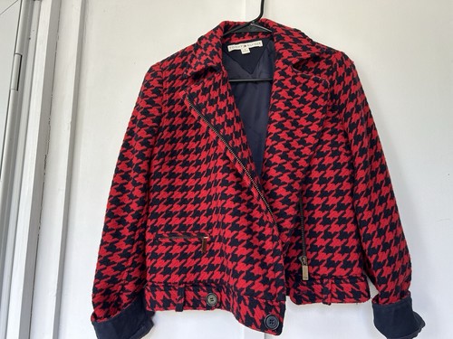 Vintage Tommy Hilfiger Women's Size 4 Houndstooth Moto Jacket Wool Blend - Picture 10 of 13