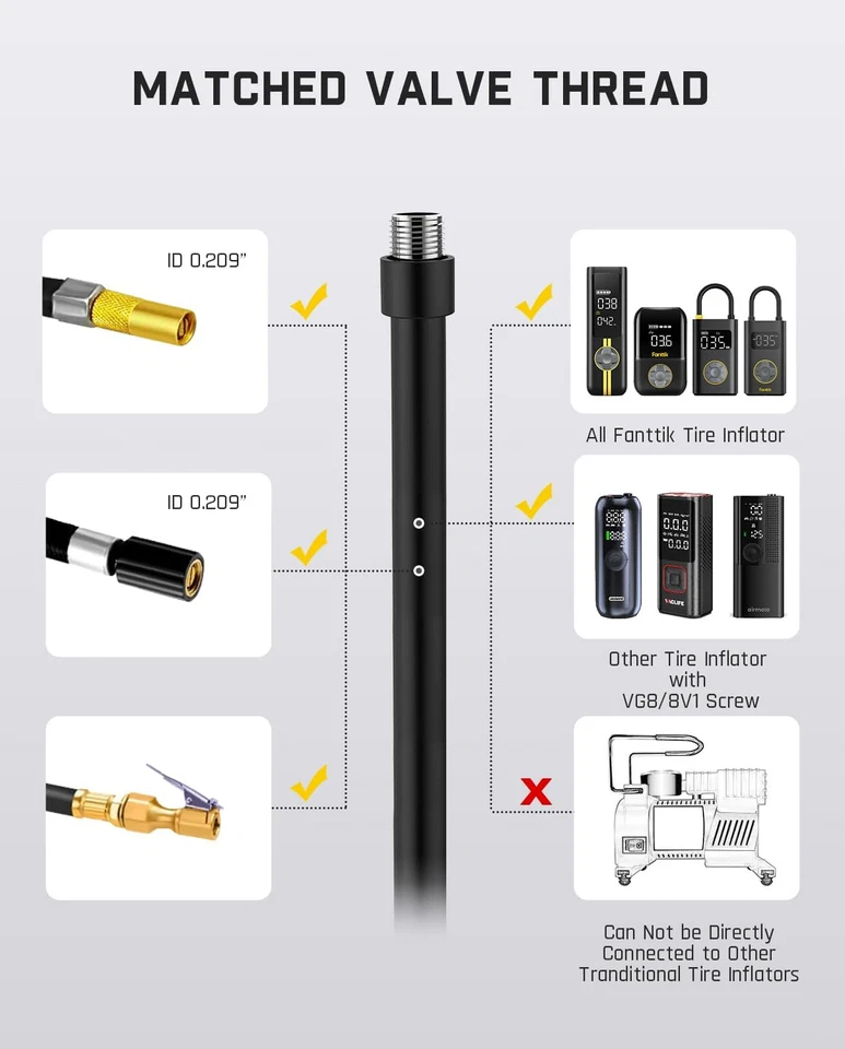Adaptador de manguera de bomba de aire Fanttik, manguera de extensión para válvula Schrader y Presta Foto 4 de 4