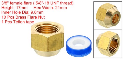 10pcs 3/8 SAE Brass Flare Nut 45 Degree Copper Flared Pipe Fitting Cap Glossy - Picture 2 of 8