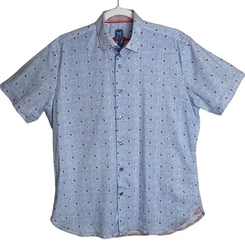 Luchiano Visconti Blau Hemd Herren M Bunt Micro Paisley Print All Cotton Italy