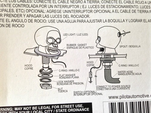 Chrome Skull Universal Windshield Washer Jet Spray Nozzle White LED - Picture 7 of 9