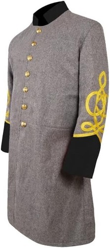 US Civil War Single Breast Gray Frock Coat -plain 1,2,3,4Braid Black Cuff collar - Picture 14 of 14