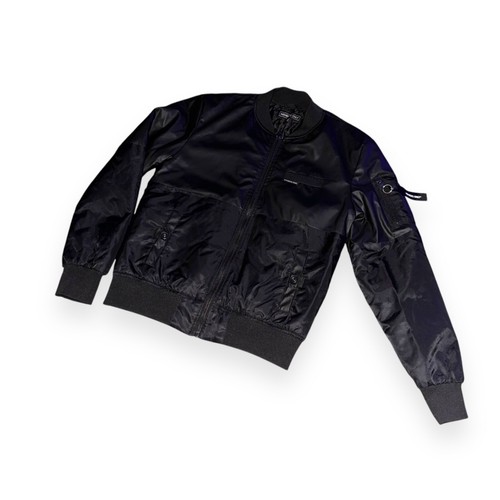 Rare Members Only Deftone Nylon Bomber Jacket Leather Look Black Small - Picture 3 of 8