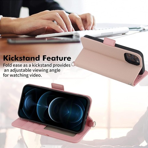 Wallet Case for iPhone PU Leather Flip Cover with Credit Card Holder RFID Block - Picture 26 of 39