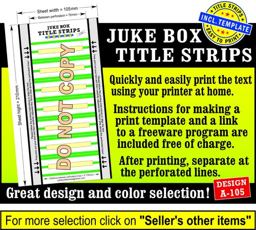 #A301) ⭐ 56 Jukebox Title Strips ⭐ 8 blank sheeds incl. PRINTING-TEMPLATE - Picture 18 of 21