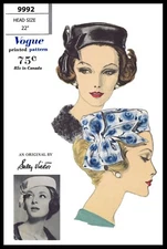 Vogue 9992 Pattern Sally Victor Bow Pillbox Hat Cap