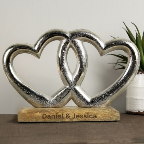 Personalised Double Heart Ornament Gift Wedding Anniversary Engagement Present - Picture 1 of 5