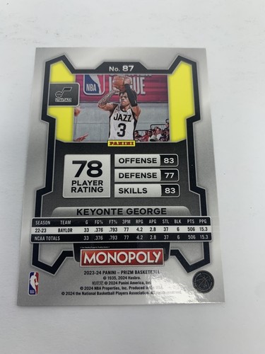 2023-24 Panini Prizm Monopoly - Silver Prizm #87 Keyonte George (RC) - Bild 2 von 2