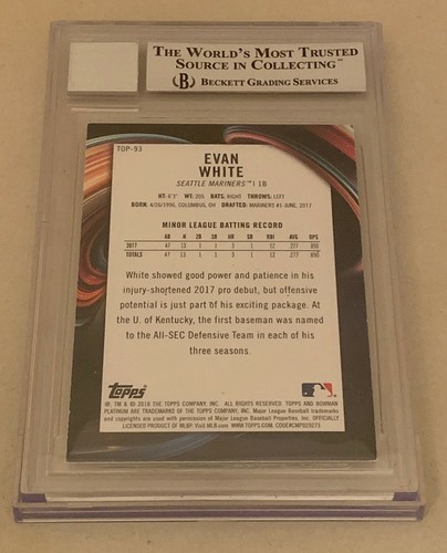 Evan White Mariners signed 2018 Bowman Platinum #TOP93 Card Beckett BGS Auto 10 - Bild 3 von 3