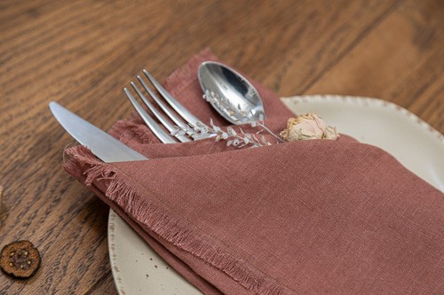 Napkins-Pure 100% Linen , Rustic Party Dinner Fringed Fabric Napkins Handmade - Picture 8 of 132