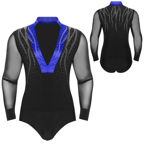 Men Dance Shirts One Piece Long Sleeve Bodysuit Latin Samba Salsa Tango - Picture 53 of 141