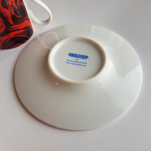 Konitz demitasse coffee cup saucer ruby red rose flowers porcelain art Germany - Picture 3 of 16