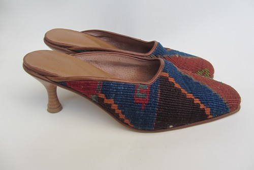 Vintage türkische Kilim Schuhe Gr. 7 handgefertigte Wolle & Leder Kätzchen Absätze Südwest Boho - Bild 5 von 20