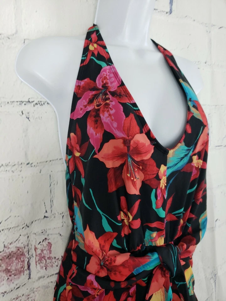 Traje de baño Tropical Escape de una pieza talla 12 multicolor floral halter corbata frontal Foto 4 de 4