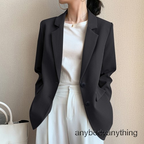 Womens Korean Fashion Lapel Collar Long Sleeves Loose Blazer Coat Casual Outwear - Picture 12 of 29